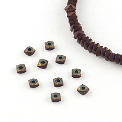 Purple Plated Square Electroplated Non-magnetic Synthetic Hematite Bead Spacers, Matte Style, Purple Plated, 2x2x1mm, Hole: 1mm, about 357pcs/strand, 15.7 inch