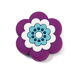 Фиолетовый Силиконовые бусины, фокусные бусы, цветок, фиолетовые, 29x27x9 мм, отверстие : 2 мм
