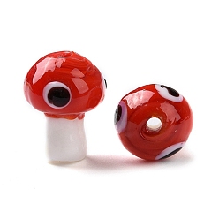 Red Handmade Evil Eye Lampwork Beads, Mushroom Shape, Red, 16.5~18x11.5~13x11.5~13mm, Hole: 1.6~2mm