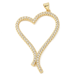 Прозрачный Латунные микро проложить кубического циркония подвески, сердце, стойки покрытие, долговечный, без свинца и без кадмия, прозрачные, 46x31x3 мм, отверстие : 4.5x3.5 мм