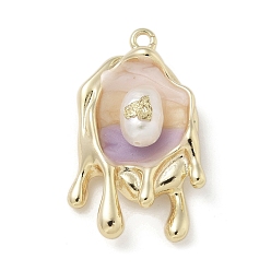 Pink Латунь эмаль подвески, без кадмия, без никеля и без свинца, талисманы в стиле масляной живописи, с ABS имитации жемчуга, розовые, 26x15.5x5.5 мм, отверстие : 1.6 мм