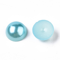 Pale Turquoise ABS Plastic Imitation Pearl Cabochons, Half Round, Pale Turquoise, 10x5mm