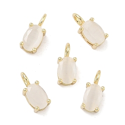 Белый Подвески из латунной кошки, овальный шарм, долговечный, стойки покрытие, без свинца и без кадмия, реальный 18 k позолоченный, граненые, белые, 9~9.5x4x4 мм, отверстие : 2 мм