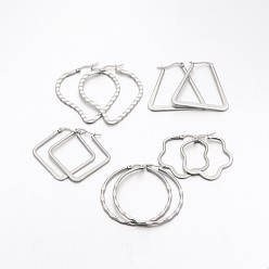 Нержавеющая Сталь Цвет Устойчивая к потускнению смешанная 304 серьга-кольцо из нержавеющей стали, гипоаллергенные серьги, цвет нержавеющей стали, 24~63x2~2.5x20.5~57 мм, контактный: 1x0.6 mm