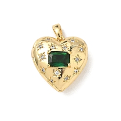 Зеленый Латунные микропроволочные кубические циркониевые медальоны, шарма сердца, реальный 18 k позолоченный, зелёные, 19x18.5x10 мм, отверстие : 4x2.5 мм, внутренний диаметр: 14x13.5 мм