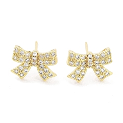 Настоящее золото 18K Женские серьги-гвоздики из латуни с кубическим цирконием, бантом, реальный 18 k позолоченный, 9.5x12.5 мм
