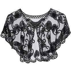 Black Polyester with Plastic Sequin Shawls, for Clothing Accessories, Black, 750x920x2mm, Inner Diameter: 700mm