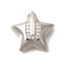 Letter U Стойка металлическая латунная микропрофилированная кубическая циркония подвески, долговечный, без кадмия и без свинца, буквы, платина, Буква U, 15.5x16.5x5.5 мм, отверстие : 3 мм