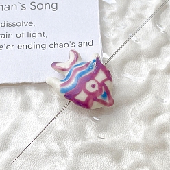 Фиолетовый Фарфоровые бусины ручной работы, морские биологические шарики, рыба, фиолетовые, 17x22x7 мм, отверстие : 1.7 мм