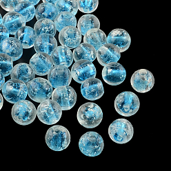 Deep Sky Blue Handmade Luminous Lampwork Beads, Round, Deep Sky Blue, 9~10mm, Hole: 1~2mm