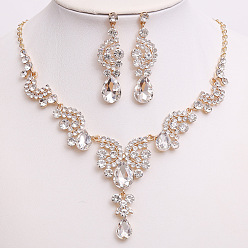 Кристалл Ожерелье с подвеской в виде капли и луны из сплава со стразами и серьга-гвоздик, золотой свет, кристалл, 440 мм и 60 мм