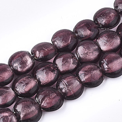 Фиолетовый Ручная серебряная фольга стеклянные бусины Lampwork, плоско-круглые, фиолетовые, 12~13.5x11.5~13.5x7.5~8.5 мм, отверстие : 1~2 мм