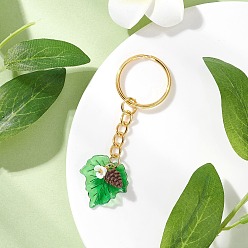 Зеленый Подвесные украшения из смолы и акрила, с железными разрезными брелоками, золотые, лист с шишкой, зелёные, 72 мм