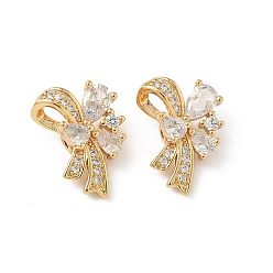 Прозрачный Латунные микро проложить кубического циркония подвески, без никеля , реальный 18 k позолоченный, очарование бантом, прозрачные, 16.5x12x6 мм, отверстие : 1.2 мм