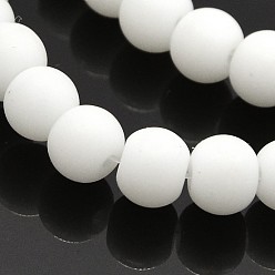 White Handmade Frosted Lampwork Beads Strands, Round, White, 6mm, Hole: 1mm, about 50pcs/strand, 10.5 inch