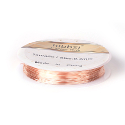 Rose Gold Round Copper Wire for Jewelry Making, Long-Lasting Plated, Rose Gold, 26 Gauge, 0.4mm, about 32.8 Feet(10m)/roll, 10 rolls/group