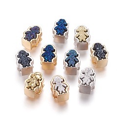 Gemischte Farbe Messing Diacharme, mit Druzy Harzcabochons, Mädchen, Gemischte Farbe, 13.5x9.5~10x8~9 mm, Bohrung: 3x11 mm