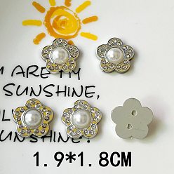 Platinum Plastic Cabochons, with Rhinstone and Plastic Bead, Platinum, 19x18mm, 5pcs/set