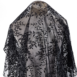 Черный Полиэстеровые ткани для вышивки кружевом в виде листьев, аксессуары, чёрные, 1600~1610x0.7 мм, 1 двор/шт.