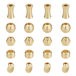 Real 18K Gold Plated 20Pcs 5 Style Brass Beads, Long-Lasting Plated, Matte Style, Bamboo Stick & Rondelle & Round & Twist Oval & Star Cut Round, Real 18K Gold Plated, 11x6x4mm, Hole: 3mm