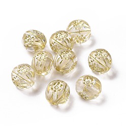 Clair Perles acryliques plaquées, métal doré enlaça, rectangle avec fleur, clair, 11.5x9.5x9mm, Trou: 1.6mm, environ700 pcs / 500 g