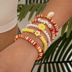 Цветок 5шт. 5 стили акриловых, пластиковых и полимерных глинистых бусин, эластичные и подвесные браслеты для женщин, разноцветные, цветок, внутренний диаметр: 2.17 дюйм (5.5 см)