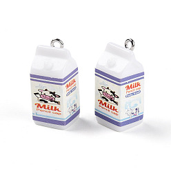 Drink 3подвеска из смолы, с платиновым тоном железная петля, молоко, 26x11.5x10.5 мм, отверстие : 2 мм