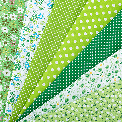 Green Flower Print Cotton Fabric, for Patchwork, Sewing Tissue to Patchwork, Green, 50x50cm, 7sheet/set