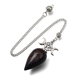 Sodalita Colgantes de péndulo de radiestesia de sodalita natural, con cadena de hierro y tapas de aleación, dijes de lágrima y pentagrama de triple luna, 258~260 mm, agujero: 1.6 mm