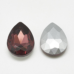 Burgundy Pointed Back Glass Rhinestone Cabochons, Back Plated, Faceted, teardrop, Burgundy, 18x13x5mm