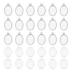 Нержавеющая Сталь Цвет 20шт 304 подвеска из нержавеющей стали с кабошоном, чашки безель с краями, овальные, с прозрачными овальными стеклянными кабошонами 20шт., цвет нержавеющей стали, лоток : 14x10 мм, 17.5x11x1.5 мм, отверстие : 2 мм