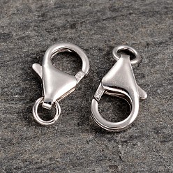 Platinum Rhodium Plated 925 Sterling Silver Lobster Claw Clasps, Platinum, 12x8x3mm, Hole: 2.7mm, about 136pcs/100g