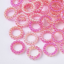 Hot Pink ABS Plastic Imitation Pearl Linking Rings, Rainbow Gradient Mermaid Pearl, Round Ring, Hot Pink, 14x3mm, Inner Diameter: 10mm, about 1000pcs/bag