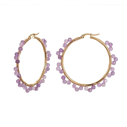 Amethyst 201 Edelstahl Creolen Ohrstecker , mit natürlichem Amethyst und Pappkarton, Ring, 52x4 mm