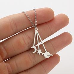 Stainless Steel Color 201 Stainless Steel Planet Star Moon Pendant Necklaces for Women, Tarnish Free, Stainless Steel Color, 17.72 inch(45cm)
