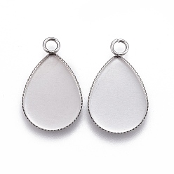 Нержавеющая Сталь Цвет Устойчив к потускнению 304 подвеска из нержавеющей стали с кабошоном, ободок с фрезерованным краем, капля, цвет нержавеющей стали, 22x13.5x1.5 мм, отверстие : 2.5 мм, лоток : 17.7x13 мм