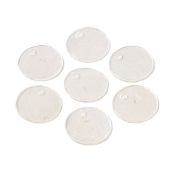 White Natural Capiz Shell Pendant, Flat Round, White, 14~14.5x0.5mm, Hole: 2mm