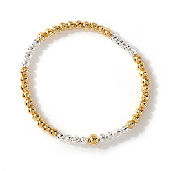 Платиновый & Золотой Латунные круглые бусины эластичные браслеты для женщин, платиной и золотом, 6.89 дюйм (17.5 см)