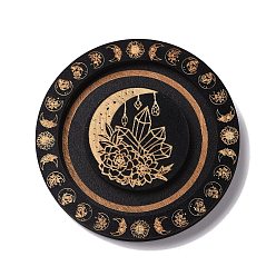 Others Flat Round Wood Bracelet Display Trays, Holds up to one Bracelet, for Home decoration, Black, Quartz Cluster Pattern, 9.5cm