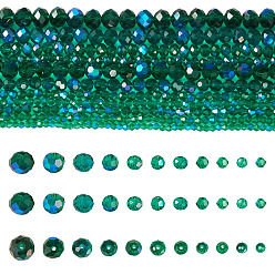 Green 11 Strands 11 Styles Electroplate Glass Beads Strands, Half Rainbow Plated, Faceted, Green, 2.9~3.3mm