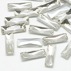 Crystal Pointed Back Glass Rhinestone Cabochons, Back Plated, Faceted, Rectangle, Crystal, 15x5x3mm