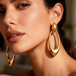 Золотой 304 из нержавеющей стали болтаться серьги, овальные, золотые, 65x24.5 мм