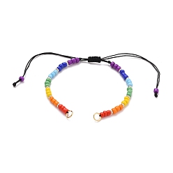 Разноцветный Регулируемый плетеный браслет из нейлоновой нити, со стеклянными бисером и 304 запорными кольцами из нержавеющей стали, красочный, 5-1/4~11-1/8 дюйм (13.5~28.2 см)