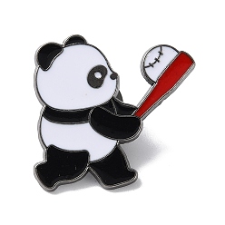Baseball Sports Theme Panda Enamel Pins, Gunmetal Alloy Brooch for Backpack Clothes, Baseball, 28x30mm
