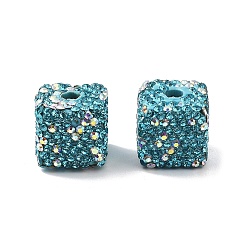 Аквамарин Бусины из полимерной глины в форме куба со стразами, для ювелирных изделий diy, украшения из ручек и телефонных цепочек, аквамарин, 14.5x14.5x14.5 мм, отверстие : 4 мм
