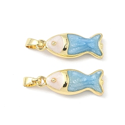 Небесно-голубой Латунь эмаль подвески, рыба, реальный 18 k позолоченный, голубой, 20.5x8x5 мм, отверстие : 4.8x2.4 мм