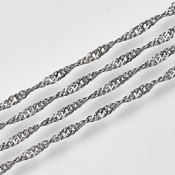 Черный Цвет Металла Сингапурские паяные латунные покрытые железом цепи, цепи водных волн, с катушкой, металлический черный , 3x2x0.4 мм, около 328.08 футов (100 м) / рулон