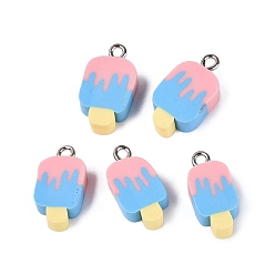 Flamingo Handmade Fimo Anhänger, Eiscreme Charme, mit Eisenschlaufen, Flamingo, 18~19.5x8.5~10.5x5 mm, Bohrung: 1.8~2 mm