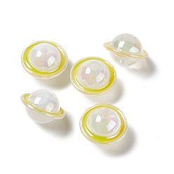 Желто-Зеленый УФ-покрытие радужными переливающимися акриловыми бусинами, планета, желто-зеленый, 22.5x15 мм, отверстие : 3.5 мм