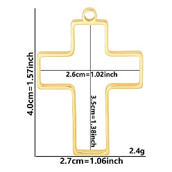 Cross Подвески с открытой задней панелью из нержавеющей стали, для diy уф смолы, эпоксидная смола, Прессованные цветочные украшения, золотые, крестик, 40x27x3 мм, отверстие : 2.2 мм